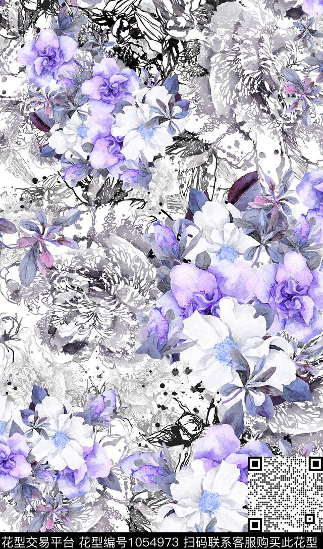 数码华亿平台手绘花卉花卉数码印花华亿平台下载（图片编号: 1054973） - 瓦栏（Walan）