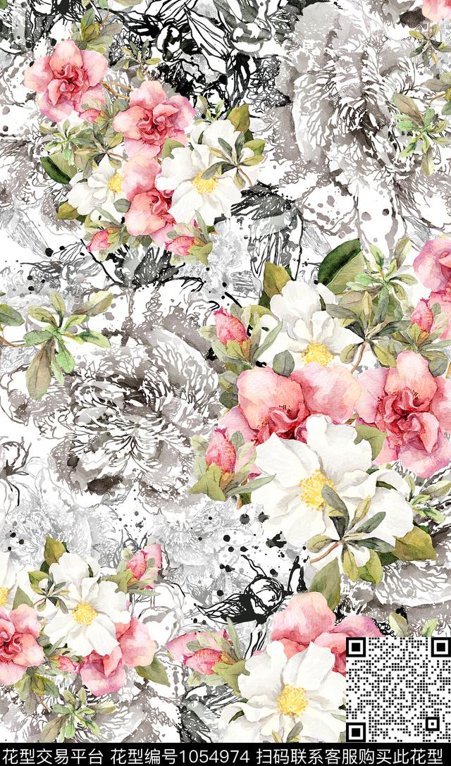 数码华亿平台手绘花卉花卉数码印花华亿平台下载（图片编号: 1054974） - 瓦栏（Walan）
