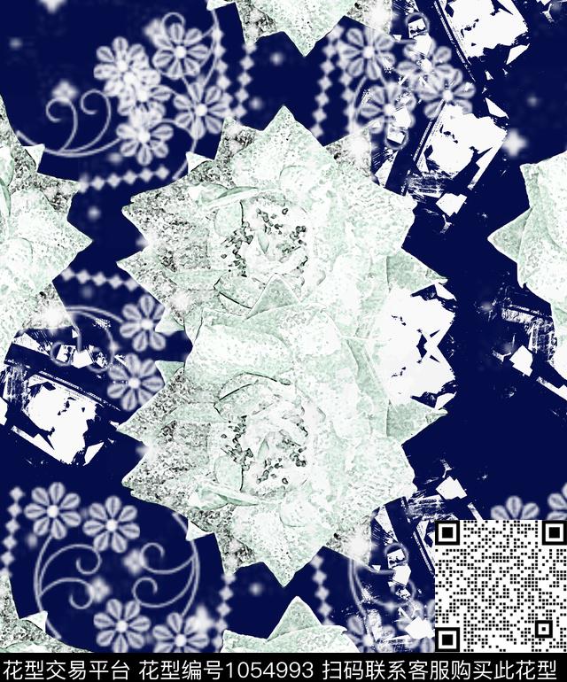 线条抽象花卉数码印花华亿平台下载（图片编号: 1054993） - 瓦栏（Walan）