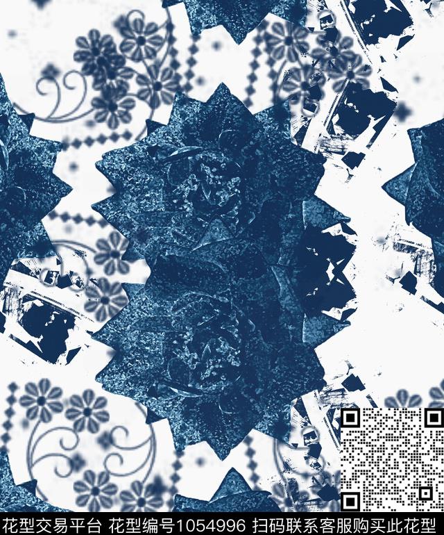 线条抽象花卉数码印花华亿平台下载（图片编号: 1054996） - 瓦栏（Walan）