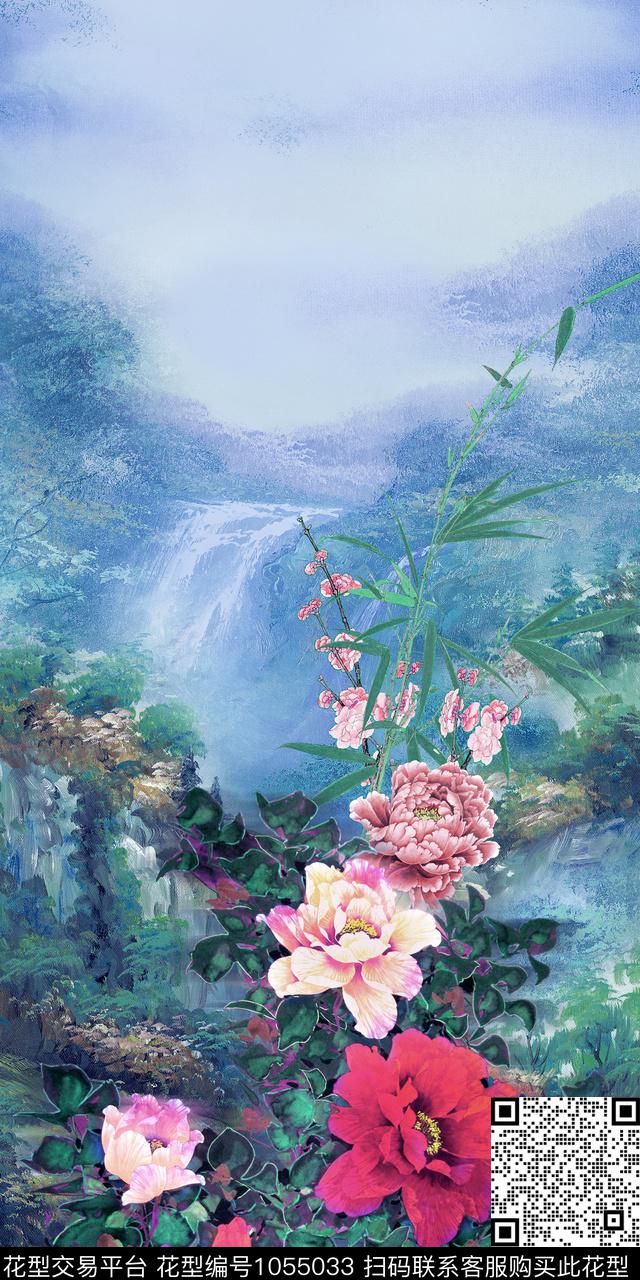 中国风定位花花卉数码印花华亿平台下载（图片编号: 1055033） - 瓦栏（Walan）