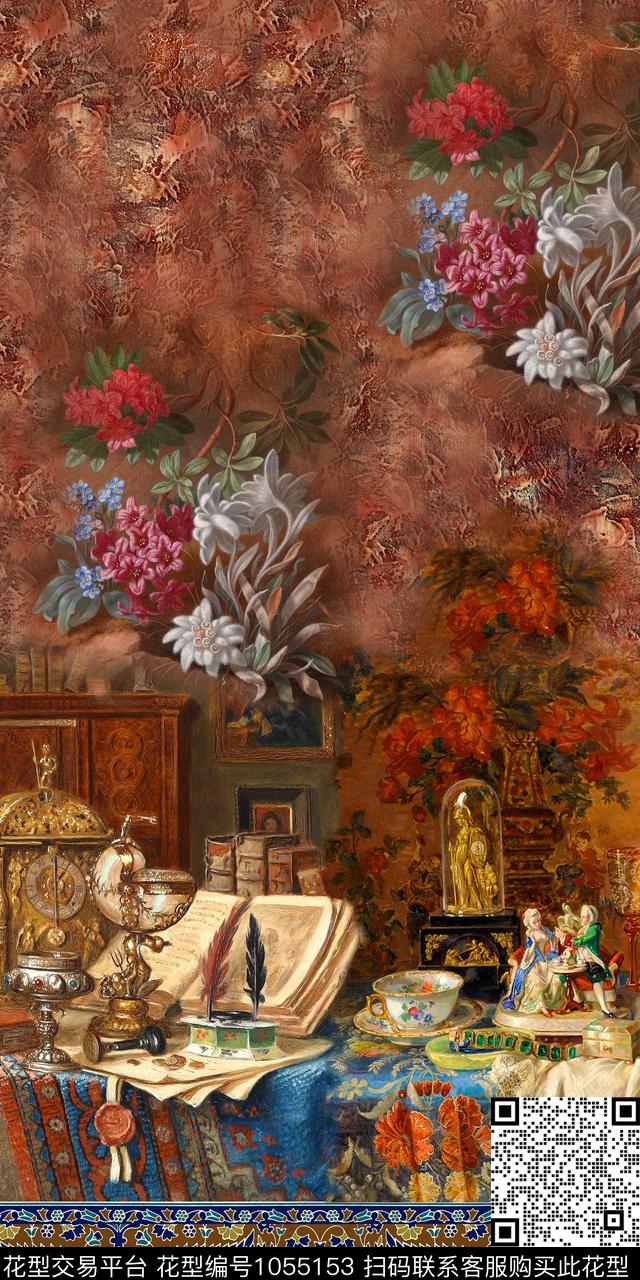 油画华亿平台定位花欧洲数码印花华亿平台下载（图片编号: 1055153） - 瓦栏（Walan）