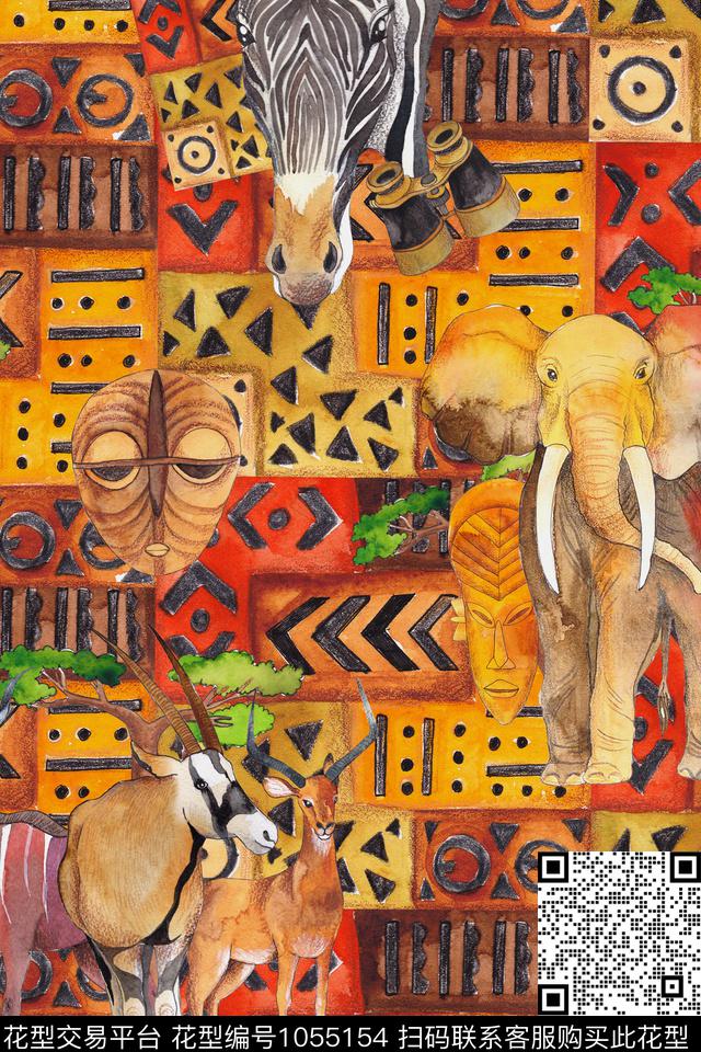 民族风大象非洲风数码印花华亿平台下载（图片编号: 1055154） - 瓦栏（Walan）