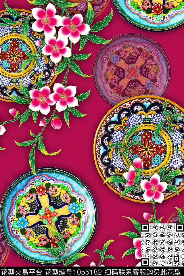 民族风花卉盘子数码印花华亿平台下载（图片编号: 1055182） - 瓦栏（Walan）