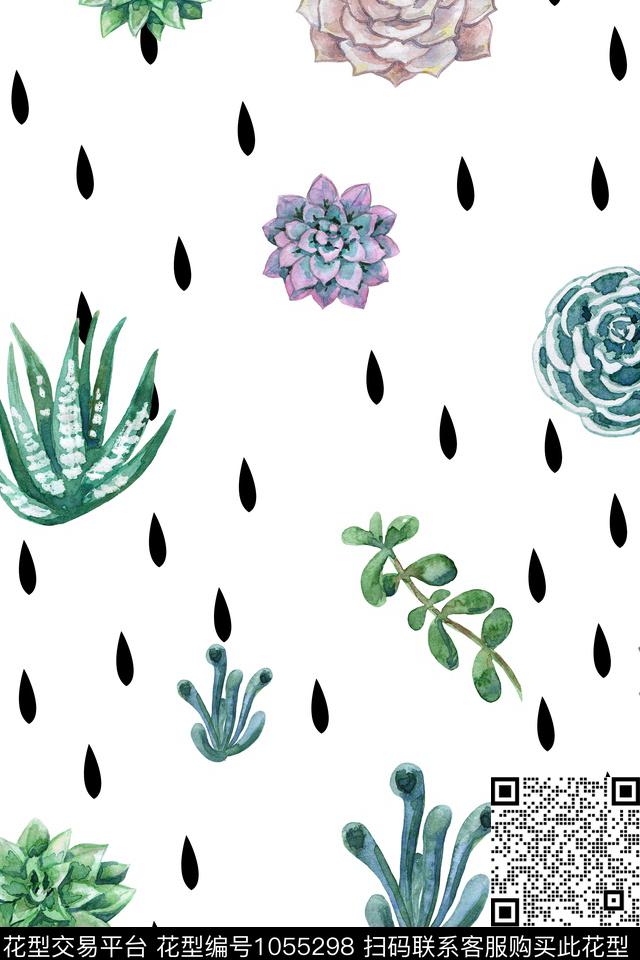 波点水彩多肉植物衬衫数码印花华亿平台下载（图片编号: 1055298） - 瓦栏（Walan）