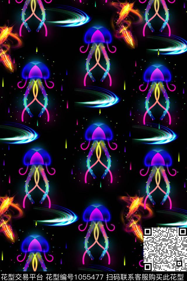 渐变水母动感线条数码印花华亿平台下载（图片编号: 1055477） - 瓦栏（Walan）