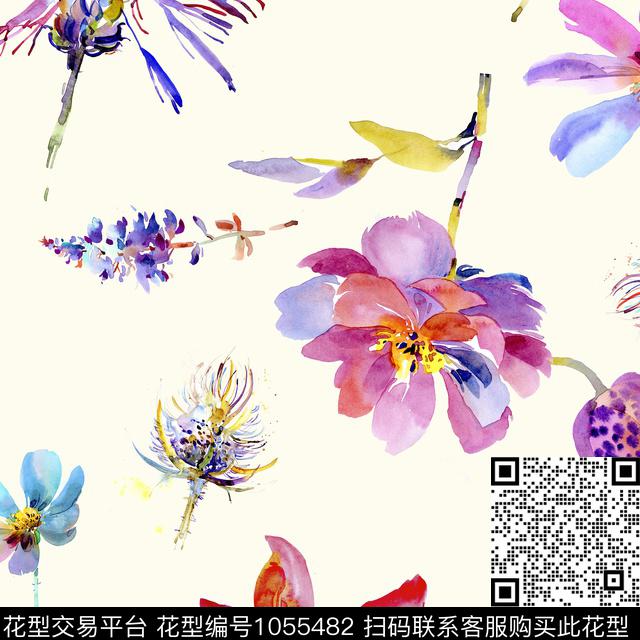 肌理水彩花卉手绘花卉数码印花华亿平台下载（图片编号: 1055482） - 瓦栏（Walan）