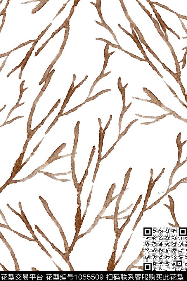 水彩树枝衬衫T恤简单纹理数码印花华亿平台下载（图片编号: 1055509） - 瓦栏（Walan）