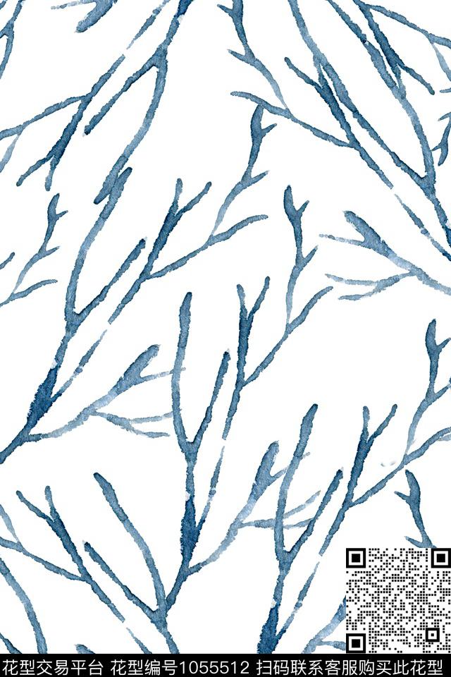 水彩树枝衬衫T恤简单纹理数码印花华亿平台下载（图片编号: 1055512） - 瓦栏（Walan）