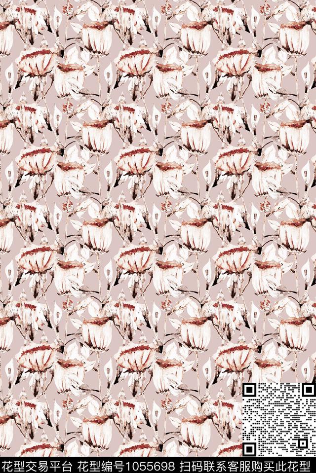 民族风抽象花卉数码印花华亿平台下载（图片编号: 1055698） - 瓦栏（Walan）