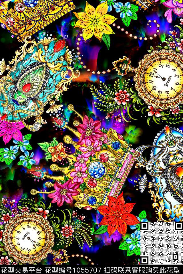 钟花卉珠宝宝石数码印花华亿平台下载（图片编号: 1055707） - 瓦栏（Walan）