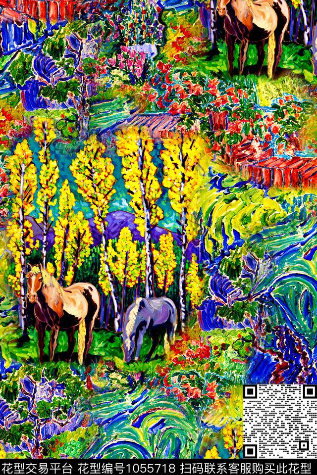 纹理手绘花卉油画华亿平台数码印花华亿平台下载（图片编号: 1055718） - 瓦栏（Walan）