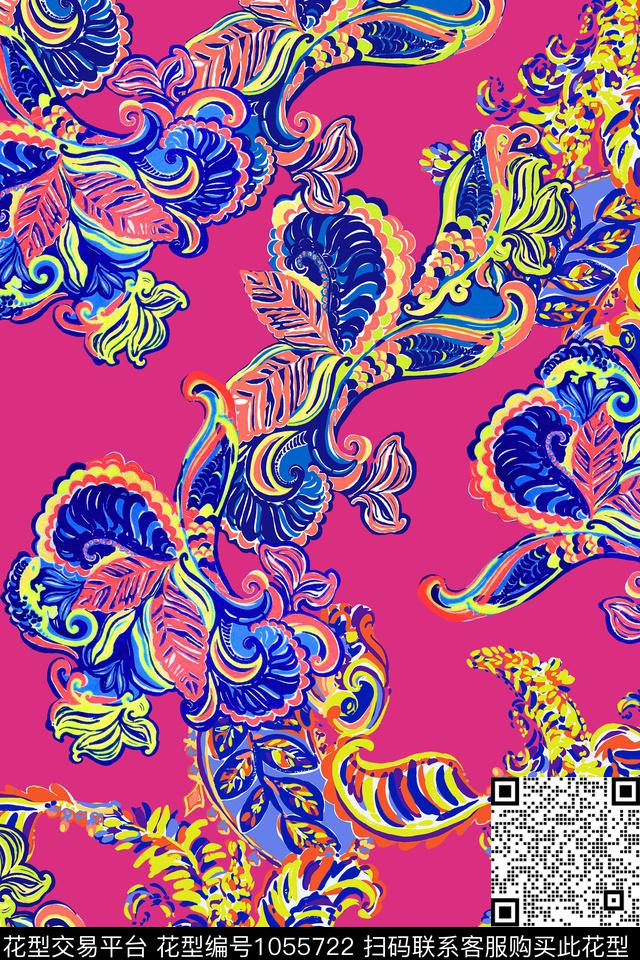 民族风佩斯利几何数码印花华亿平台下载（图片编号: 1055722） - 瓦栏（Walan）