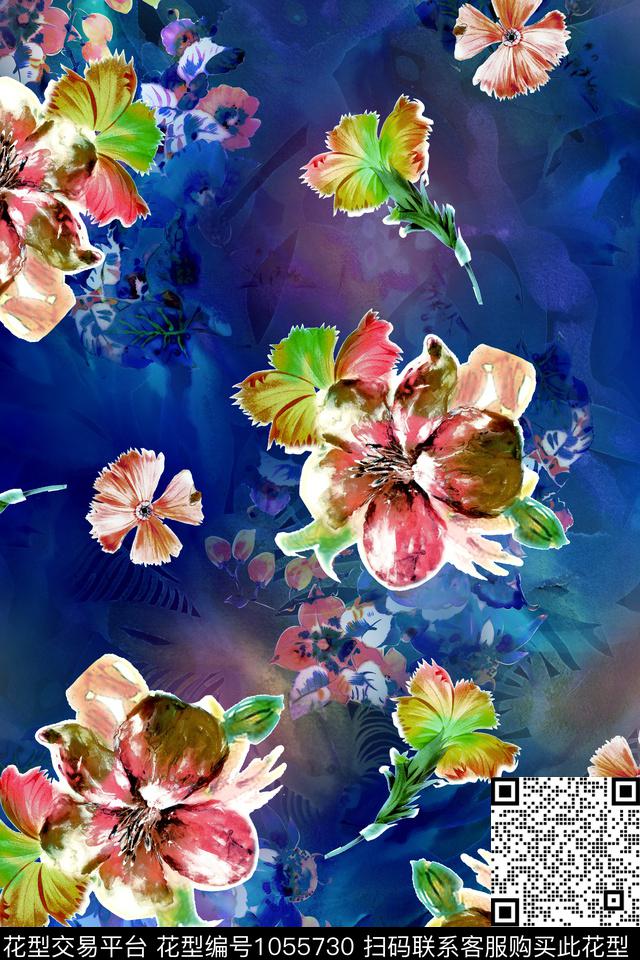 水彩花卉年轻女性手绘花卉数码印花华亿平台下载（图片编号: 1055730） - 瓦栏（Walan）