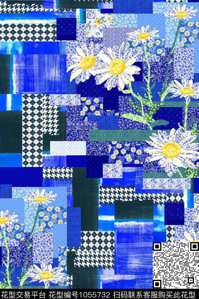 格子花卉几何数码印花华亿平台下载（图片编号: 1055732） - 瓦栏（Walan）
