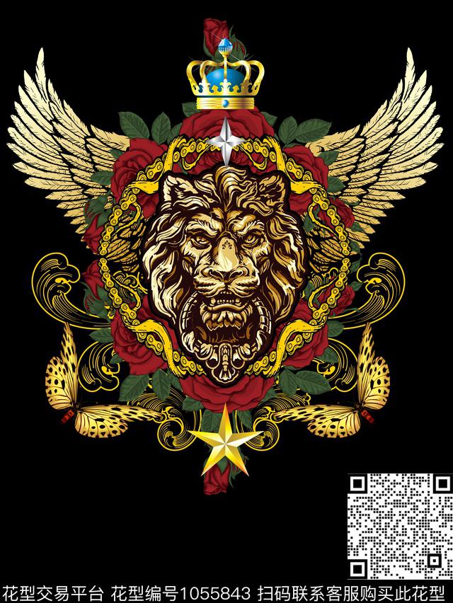 狮子玫瑰花翅膀数码印花华亿平台下载（图片编号: 1055843） - 瓦栏（Walan）