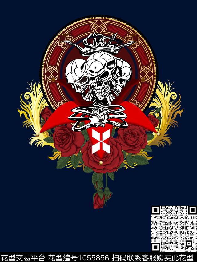 骷髅古典花纹花卉数码印花华亿平台下载（图片编号: 1055856） - 瓦栏（Walan）