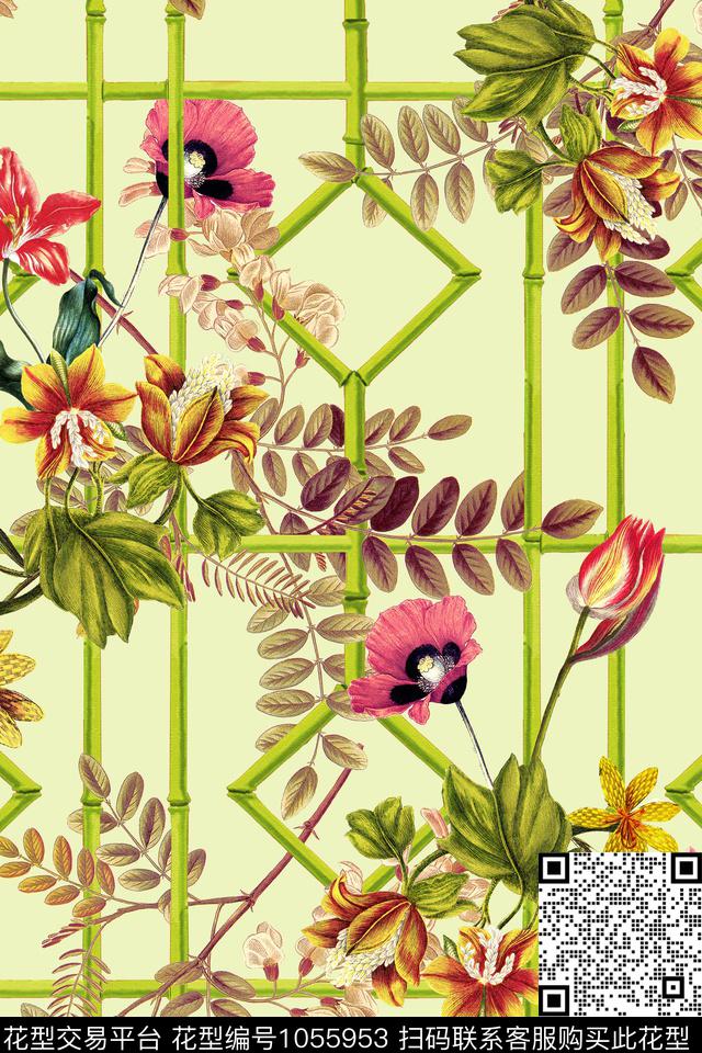 花卉竹子年轻女性数码印花华亿平台下载（图片编号: 1055953） - 瓦栏（Walan）