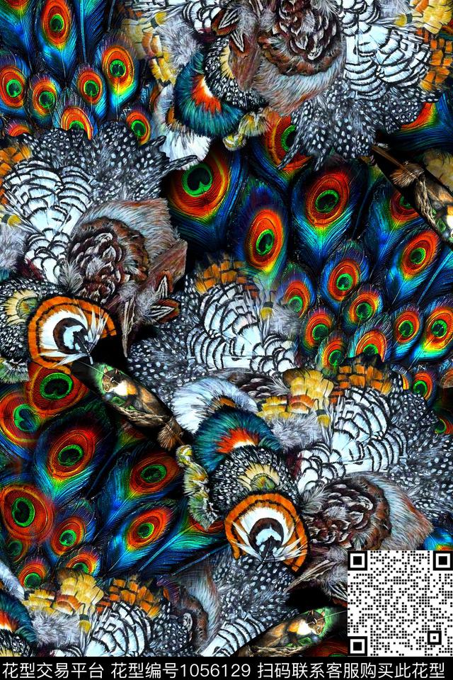 羽毛几何动物纹数码印花华亿平台下载（图片编号: 1056129） - 瓦栏（Walan）
