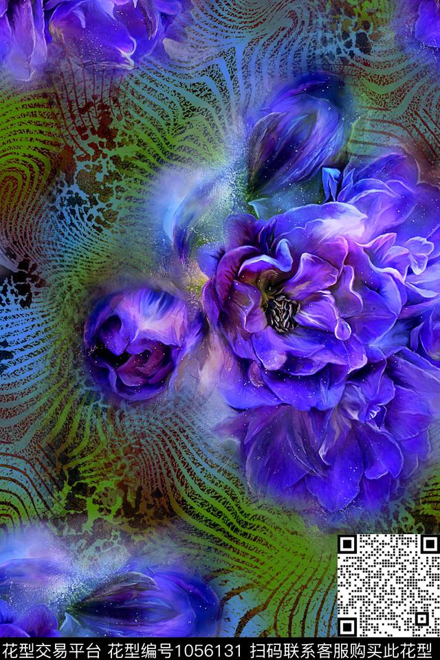 抽象豹纹花卉数码印花华亿平台下载（图片编号: 1056131） - 瓦栏（Walan）