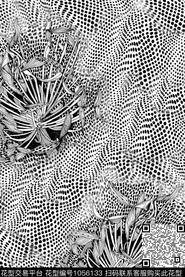 肌理花卉黑白华亿平台数码印花华亿平台下载（图片编号: 1056133） - 瓦栏（Walan）