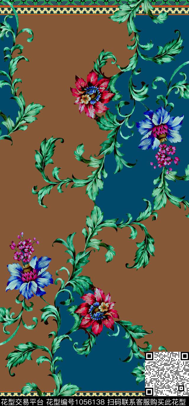 卷草花卉荧光数码印花华亿平台下载（图片编号: 1056138） - 瓦栏（Walan）