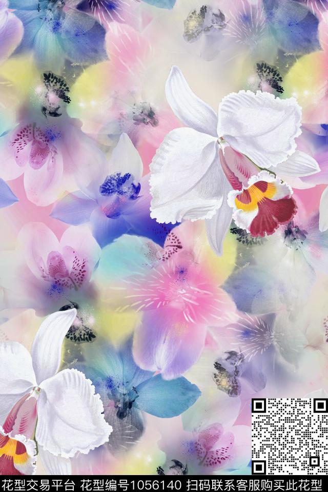 肌理花卉水彩花卉数码印花华亿平台下载（图片编号: 1056140） - 瓦栏（Walan）