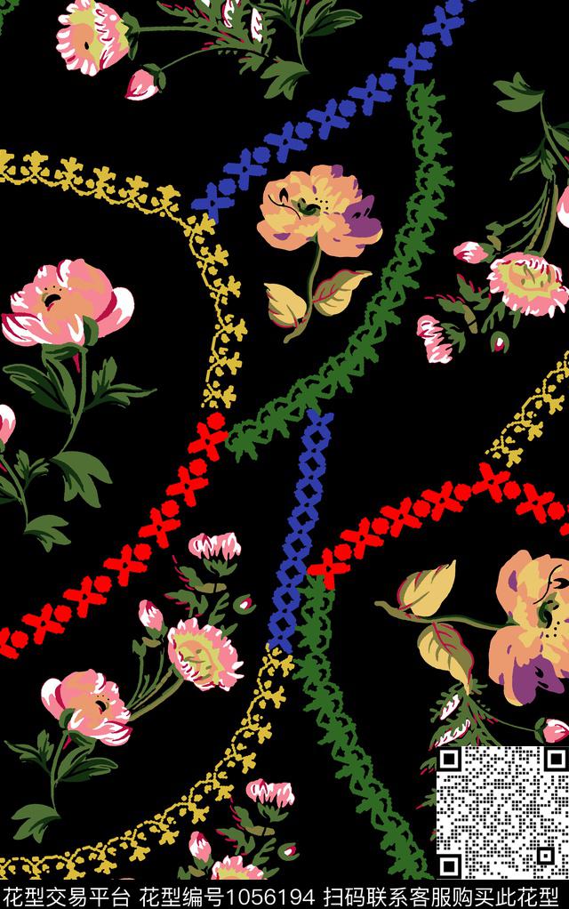 民族风民族花卉几何传统印花华亿平台下载（图片编号: 1056194） - 瓦栏（Walan）