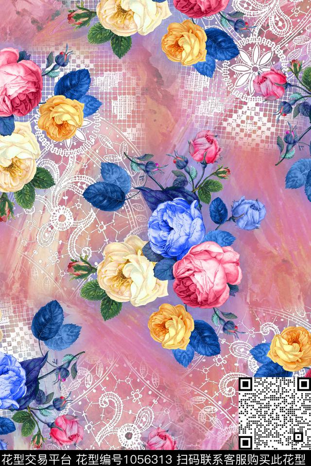 数码华亿平台连衣裙网布蕾丝数码印花华亿平台下载（图片编号: 1056313） - 瓦栏（Walan）