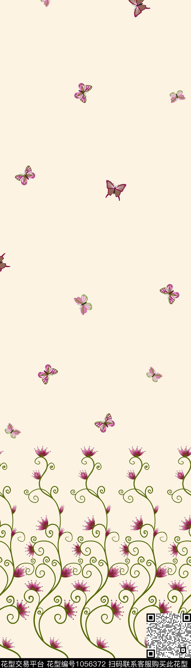 清爽底花卉蝴蝶花卉枝条传统印花华亿平台下载（图片编号: 1056372） - 瓦栏（Walan）
