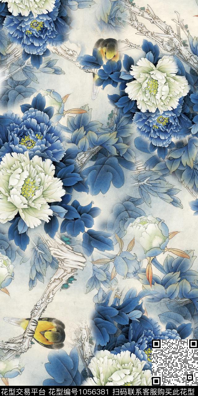 手绘花卉复古花鸟数码印花华亿平台下载（图片编号: 1056381） - 瓦栏（Walan）