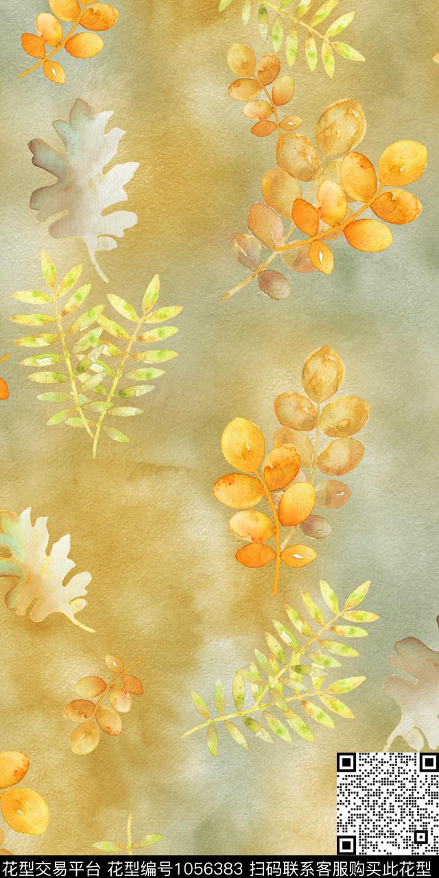 小碎花手绘叶子各种叶子数码印花华亿平台下载（图片编号: 1056383） - 瓦栏（Walan）