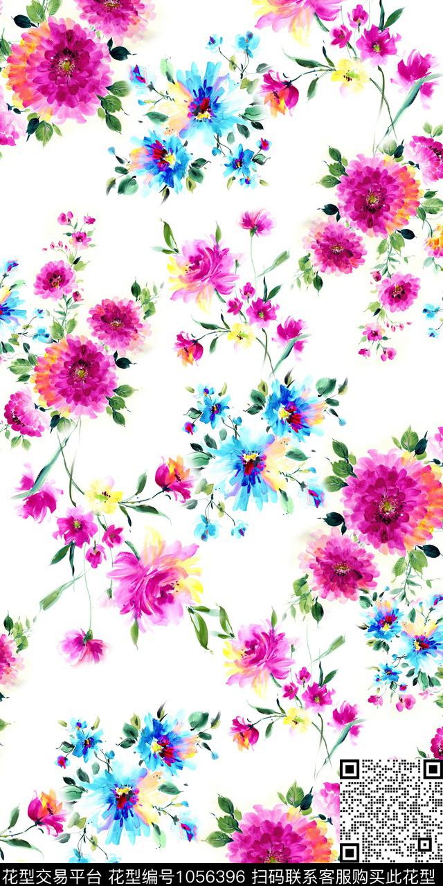 抽象花卉小碎花手绘花卉数码印花华亿平台下载（图片编号: 1056396） - 瓦栏（Walan）