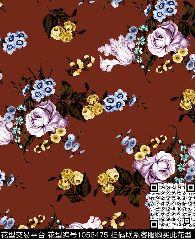 数码华亿平台花卉大牌风数码印花华亿平台下载（图片编号: 1056475） - 瓦栏（Walan）