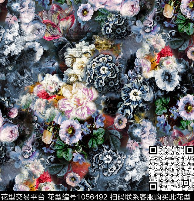 花卉大牌风网布蕾丝数码印花华亿平台下载（图片编号: 1056492） - 瓦栏（Walan）