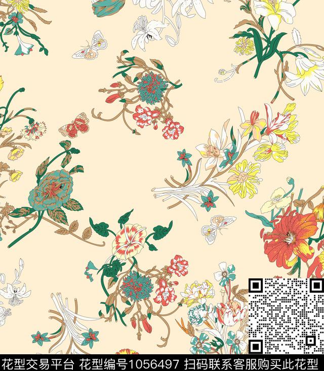 数码华亿平台民族风花卉传统印花华亿平台下载（图片编号: 1056497） - 瓦栏（Walan）