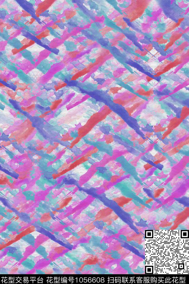 格子水彩花卉几何数码印花华亿平台下载（图片编号: 1056608） - 瓦栏（Walan）
