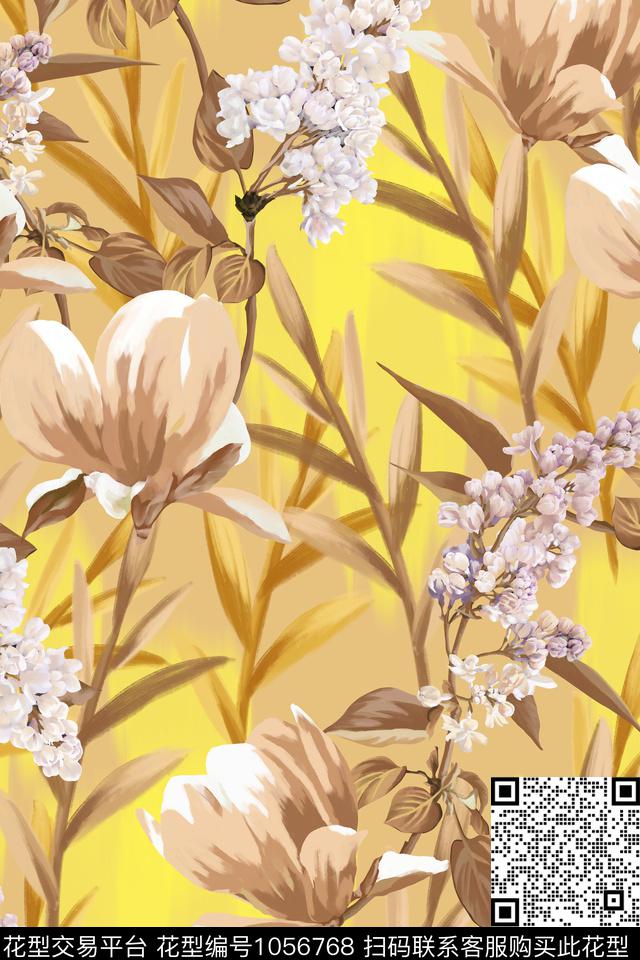 绿植树叶手绘花卉数码印花华亿平台下载（图片编号: 1056768） - 瓦栏（Walan）