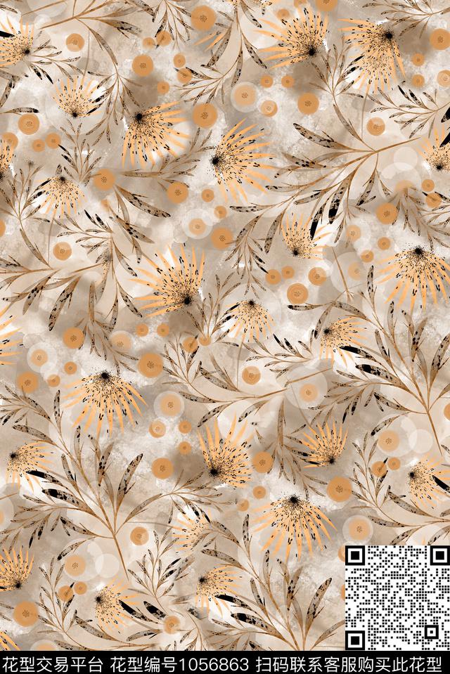 条纹抽象花卉数码印花华亿平台下载（图片编号: 1056863） - 瓦栏（Walan）