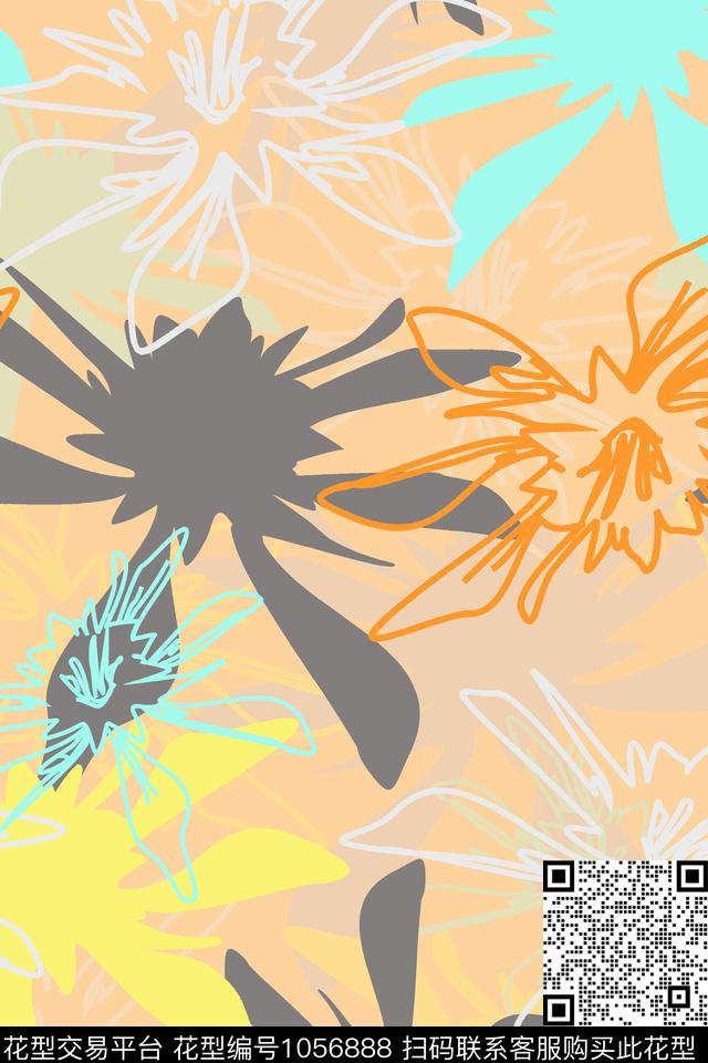 抽象花卉女装春夏华亿平台传统印花华亿平台下载（图片编号: 1056888） - 瓦栏（Walan）