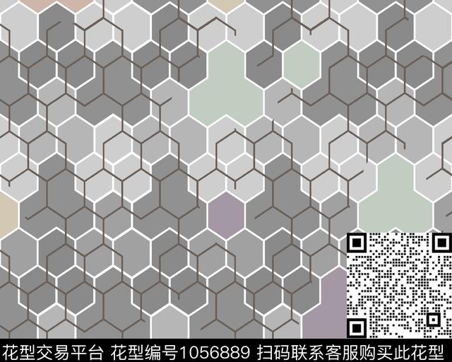 六边形几何格子传统印花华亿平台下载（图片编号: 1056889） - 瓦栏（Walan）