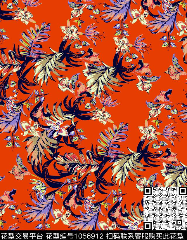 佩斯利抽象花卉手绘花卉数码印花华亿平台下载（图片编号: 1056912） - 瓦栏（Walan）