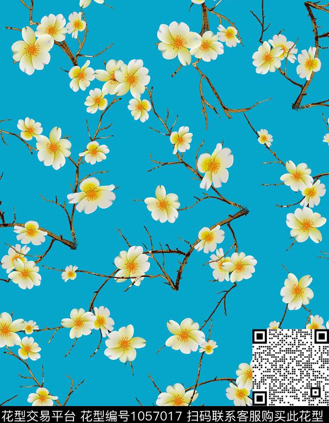 花卉树枝小碎花数码印花华亿平台下载（图片编号: 1057017） - 瓦栏（Walan）