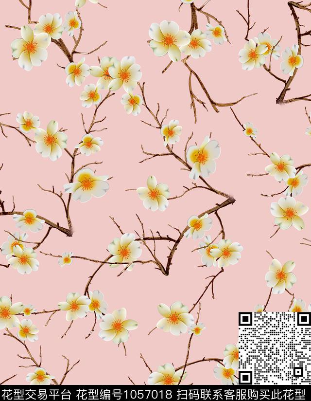 花卉树枝小碎花数码印花华亿平台下载（图片编号: 1057018） - 瓦栏（Walan）