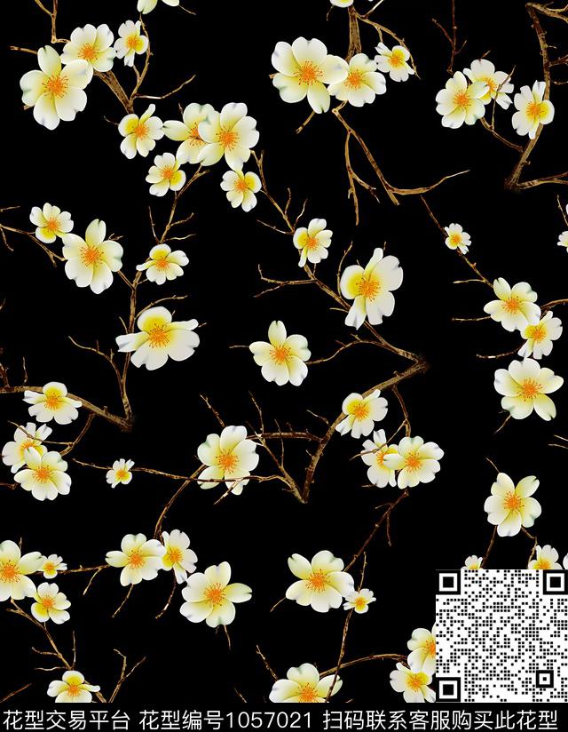 花卉树枝小碎花数码印花华亿平台下载（图片编号: 1057021） - 瓦栏（Walan）