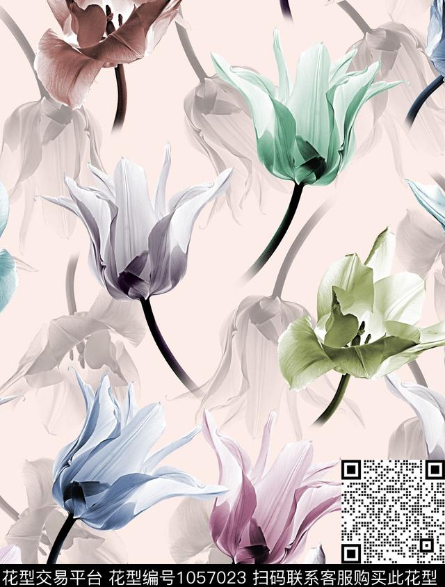 郁金香花卉大牌风数码印花华亿平台下载（图片编号: 1057023） - 瓦栏（Walan）
