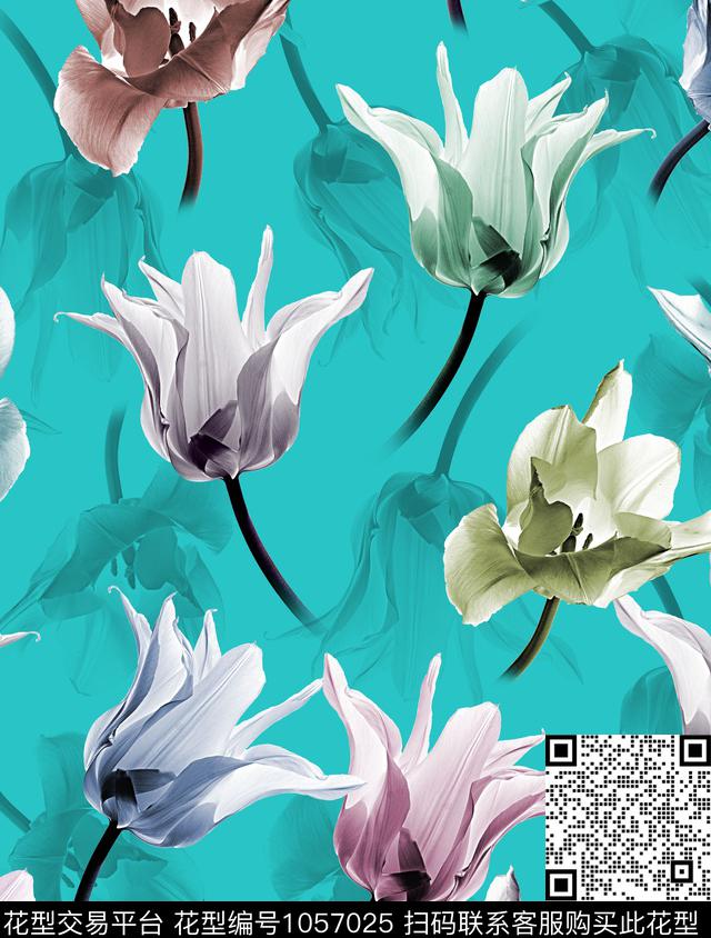 郁金香花卉大牌风数码印花华亿平台下载（图片编号: 1057025） - 瓦栏（Walan）