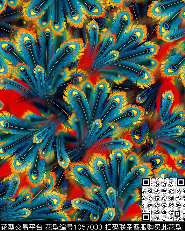 抽象动物纹羽毛数码印花华亿平台下载（图片编号: 1057033） - 瓦栏（Walan）