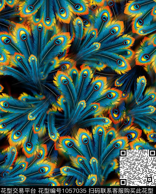 抽象动物纹羽毛数码印花华亿平台下载（图片编号: 1057035） - 瓦栏（Walan）