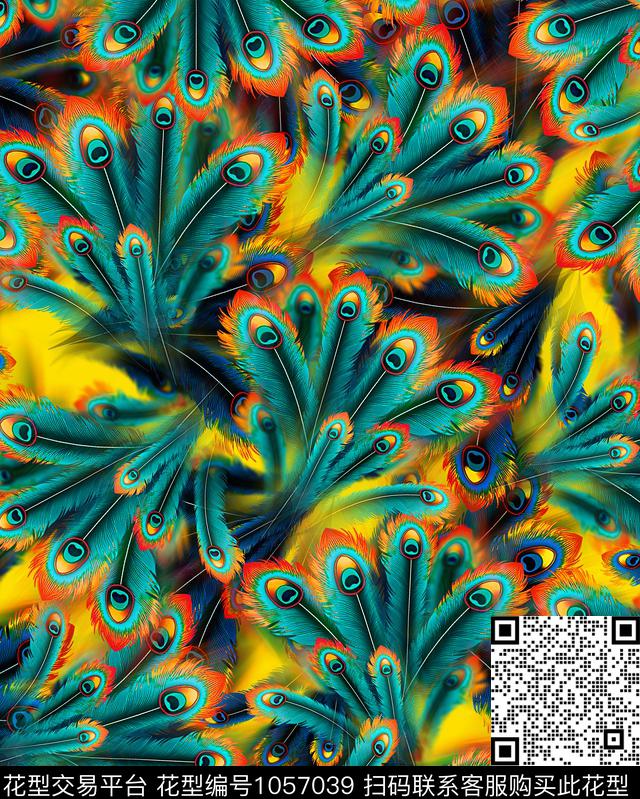 抽象动物纹羽毛数码印花华亿平台下载（图片编号: 1057039） - 瓦栏（Walan）